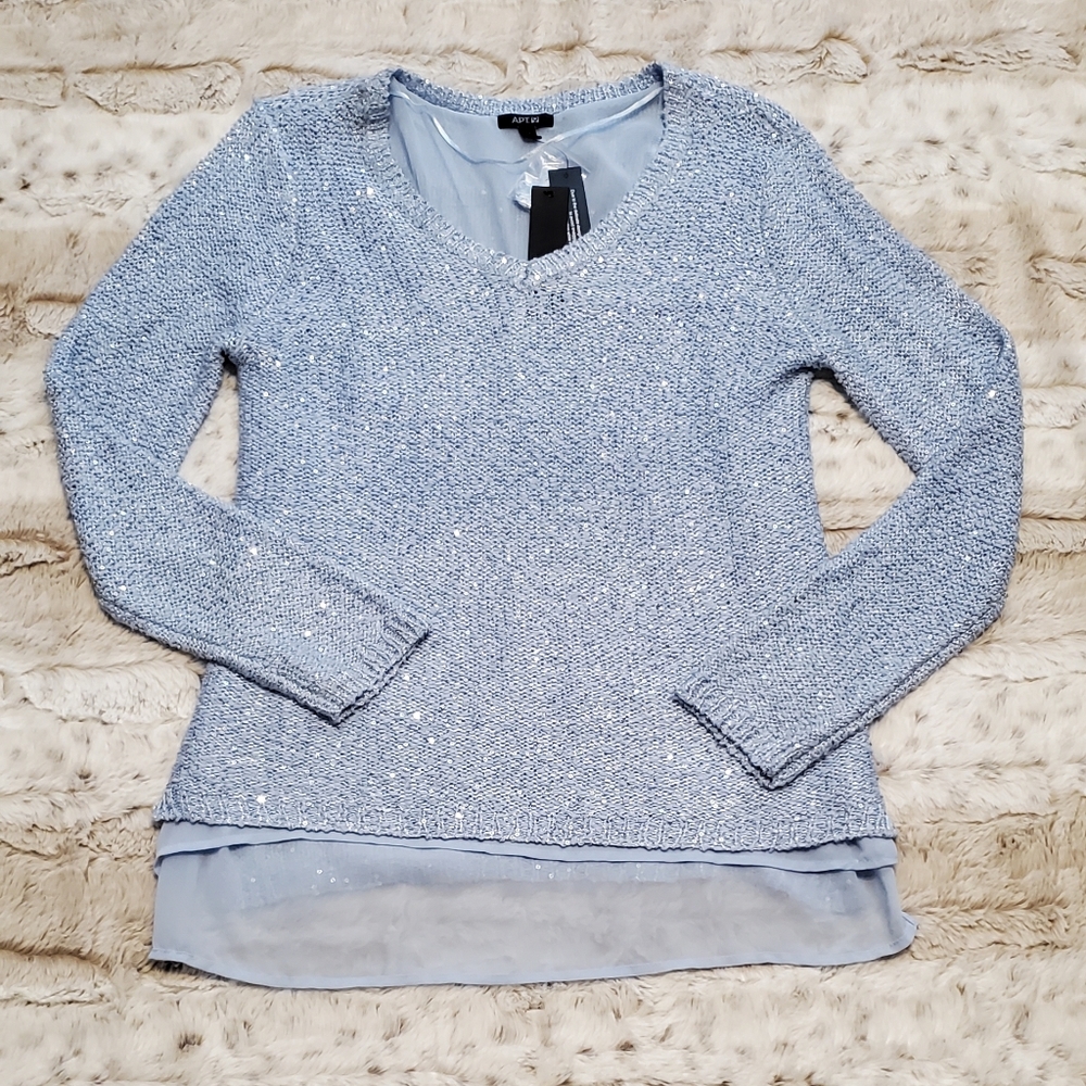 🆕️Apt. 9 Chiffon Lined Sequin Vee Sweater Size L